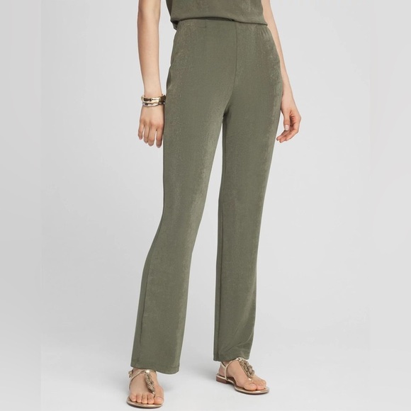 Chico’s Travelers Collection | Olive Green Wide Leg Wrinkle-free Pants - Picture 1 of 7